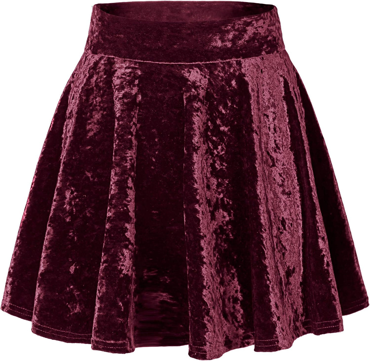Urban CoCo Women's Crushed Velvet Mini Skater Skirt Pleated Stretchy A-Line