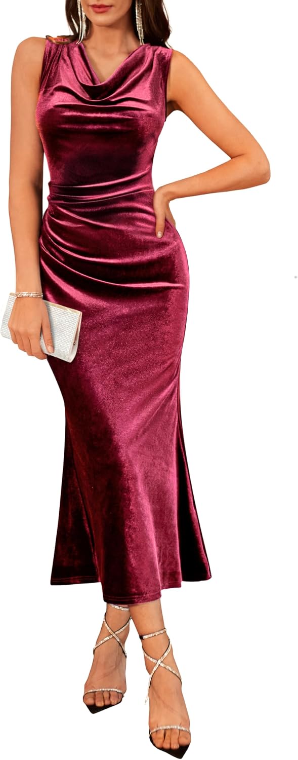 GRACE KARIN Womens Velvet Cowl Neck Wedding Guest Cocktail Dresses