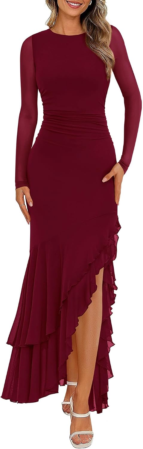 BTFBM Women's Maxi Dresses Fall 2026 Long Sleeve Wedding Guest Dress