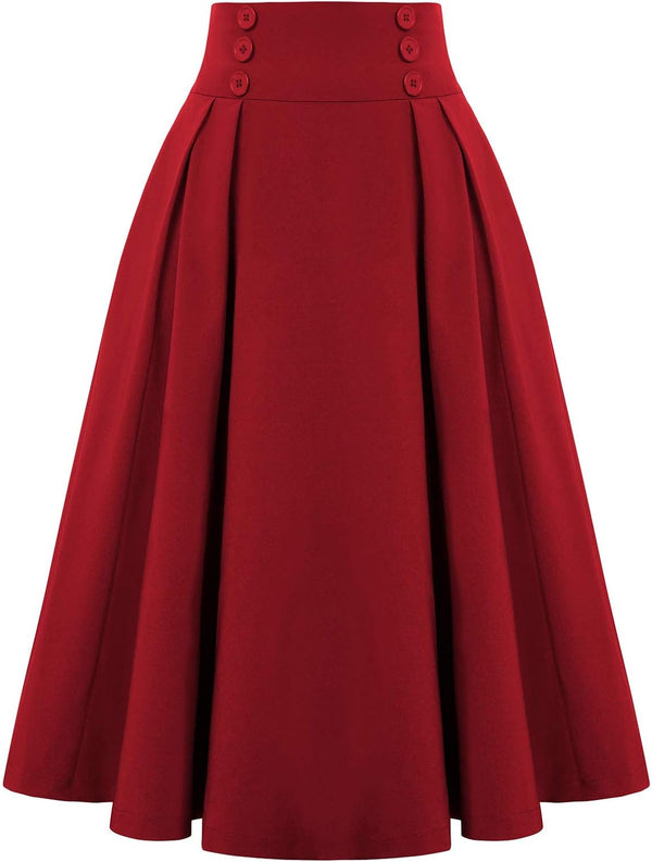 Belle Poque Women's Midi Pleated A-Line Skirts Pockets