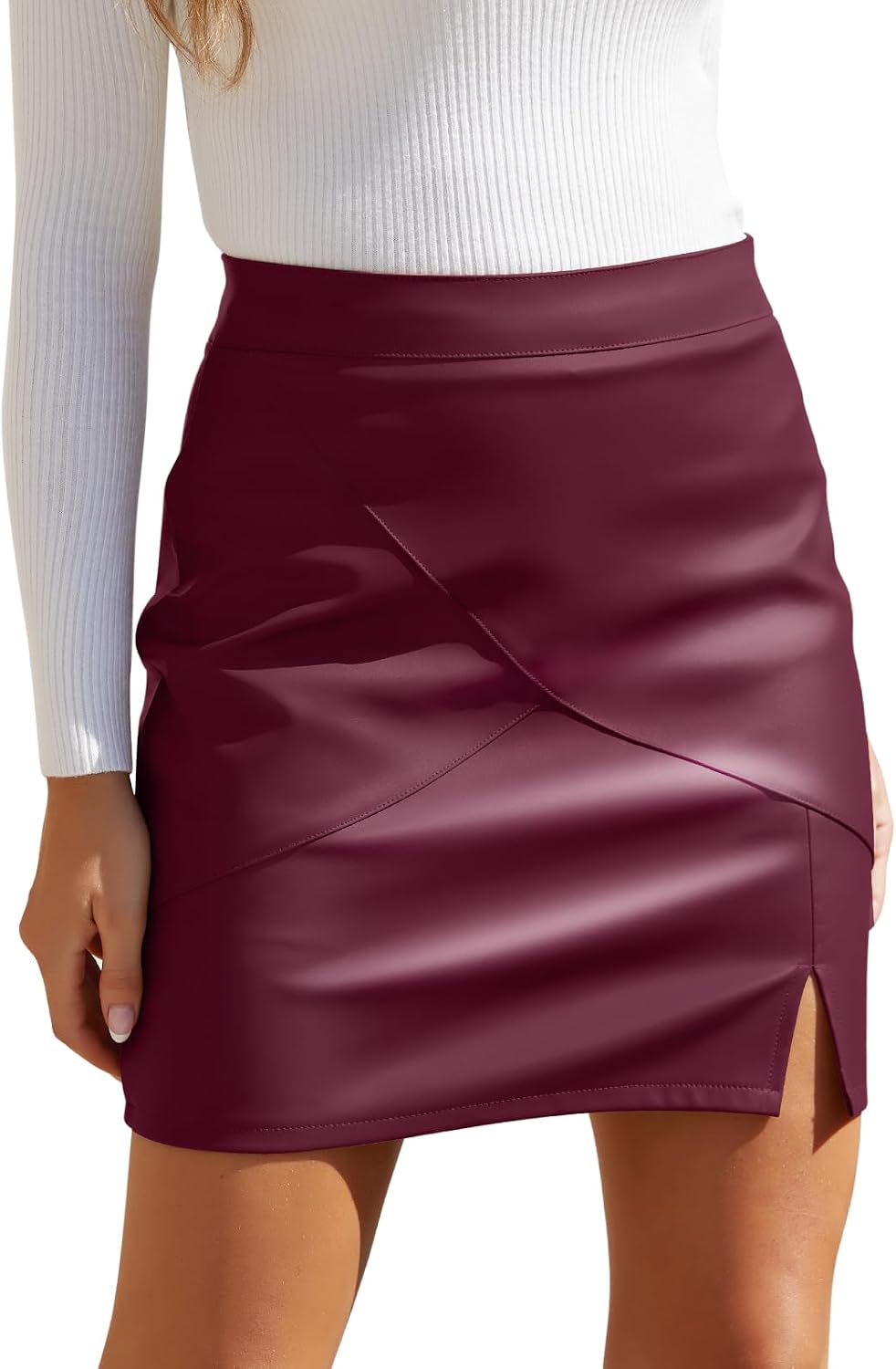 Womens Faux Leather Skirt High Waisted Bodycon Pencil Mini Skirts with Shorts