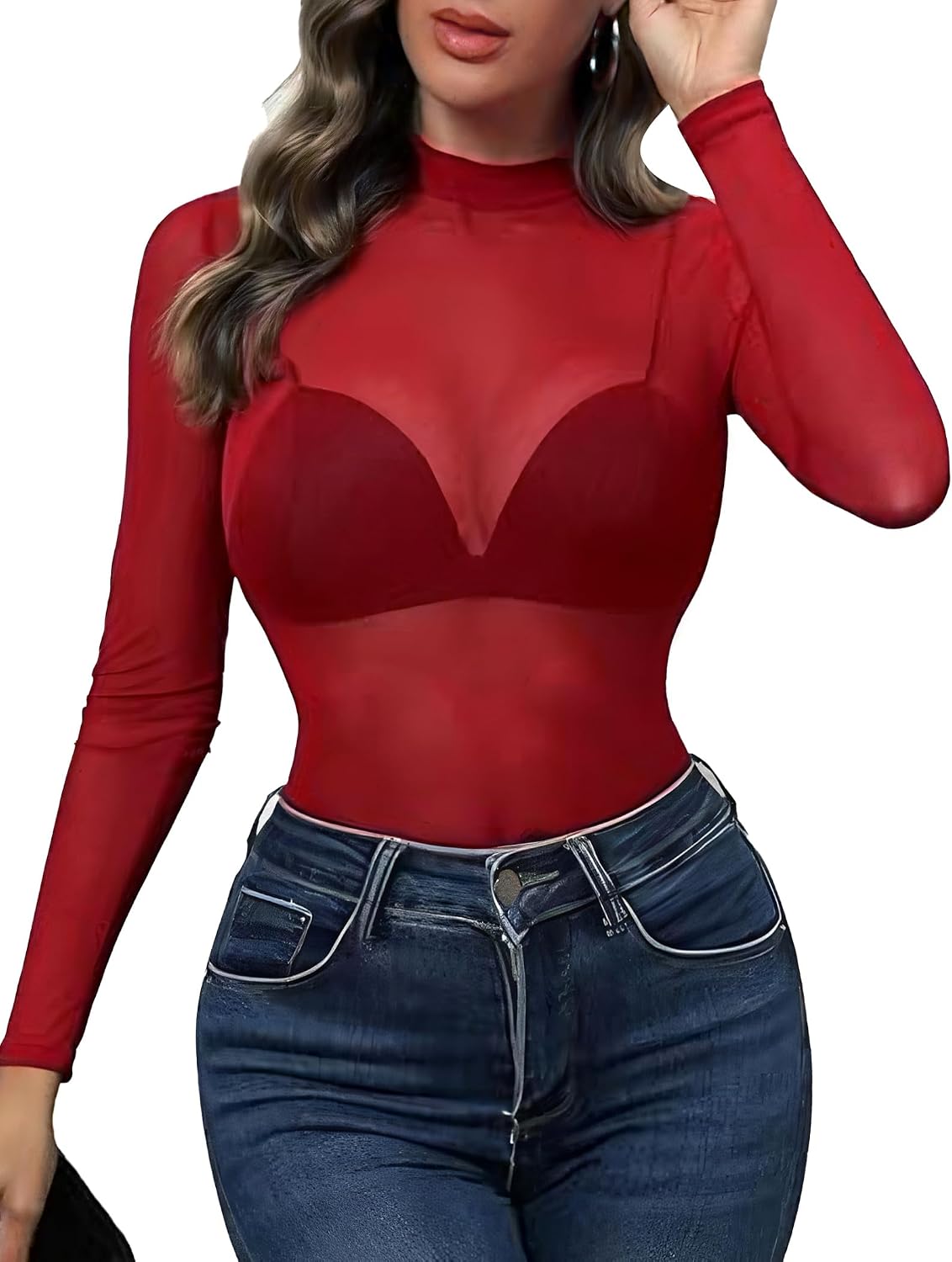 Avidlove Mesh Top for Women See Through Shirt Sheer Blouse Clubwear XS-3XL