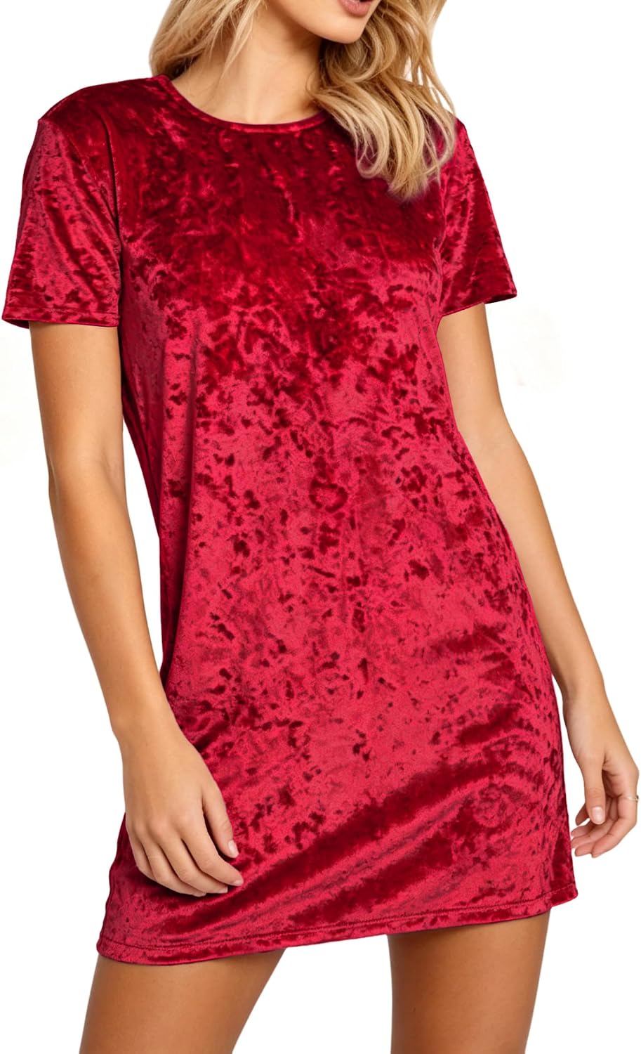 R.Vivimos Women's Crushed Velvet Short Sleeve Mini Dress