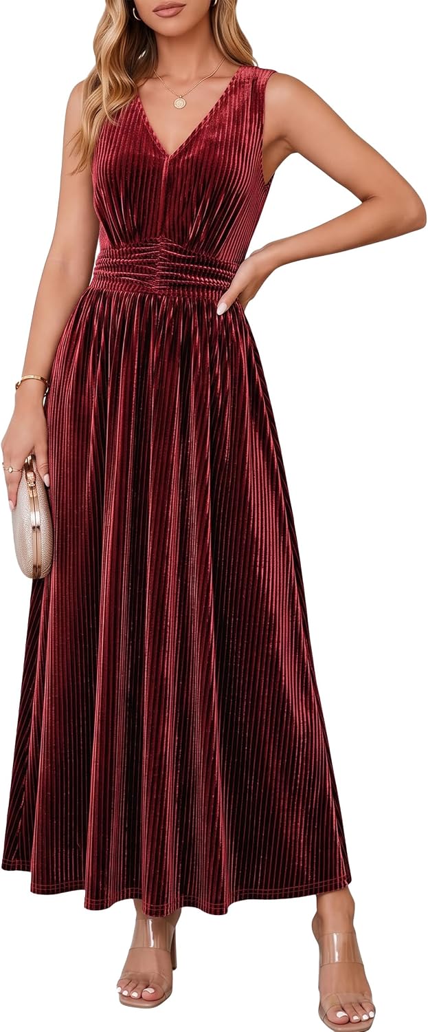 Simplee Womens Velvet Sleeveless Formal Wedding Guest Cocktail Maxi Dress