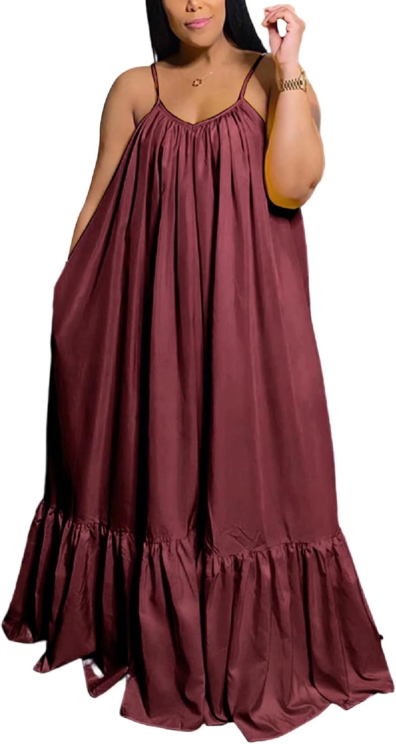 Women's Spaghetti Strap Oversized Loose Beach Long Maxi Swing Dress