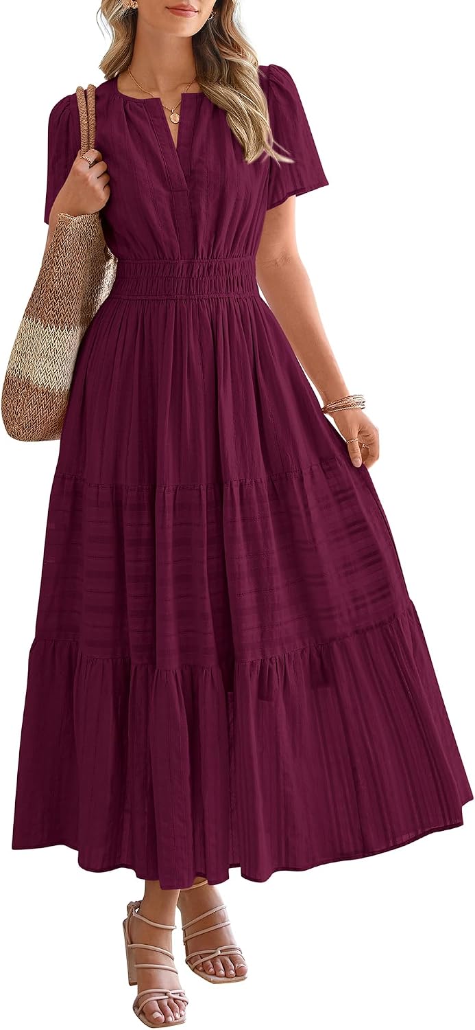 BTFBM Womens Summer 2026 Casual Maxi Dresses Lightweight Short Sleeve Dress