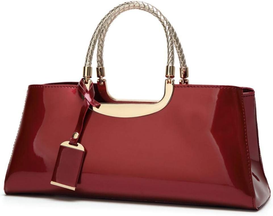 Patent Leather Structured Shoulder Handbag — Evening Party Satchel & Crossbody Top Handle Bag
