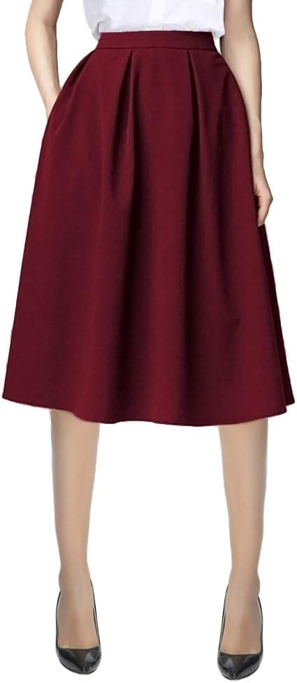 Urban CoCo Women's Knee Length A Line Midi Skirt Casual Work Elastic High Waisted Skirts with Pockets
