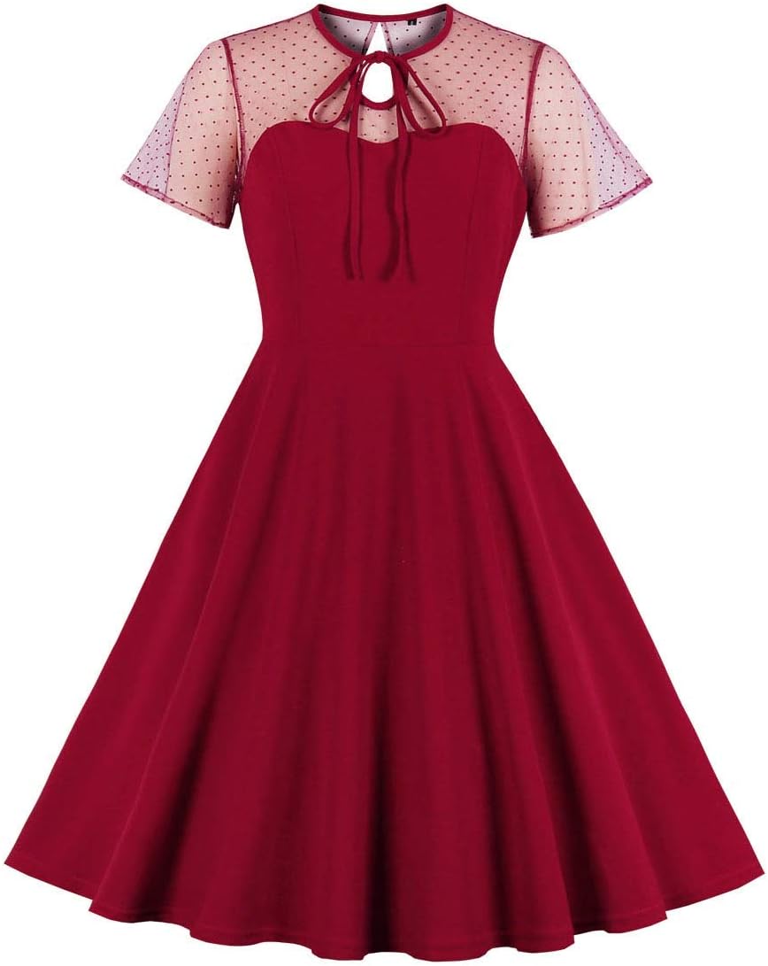 Women's Vintage Polka Dot 1950s Audrey Retro Rockabilly Prom Dress 50's 60's A-Line Cocktail Party Swing Dress