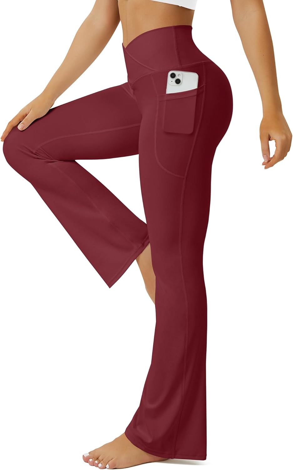 Fohofo Yoga Pants Women With Pockets Crossover High Waisted Bootcut