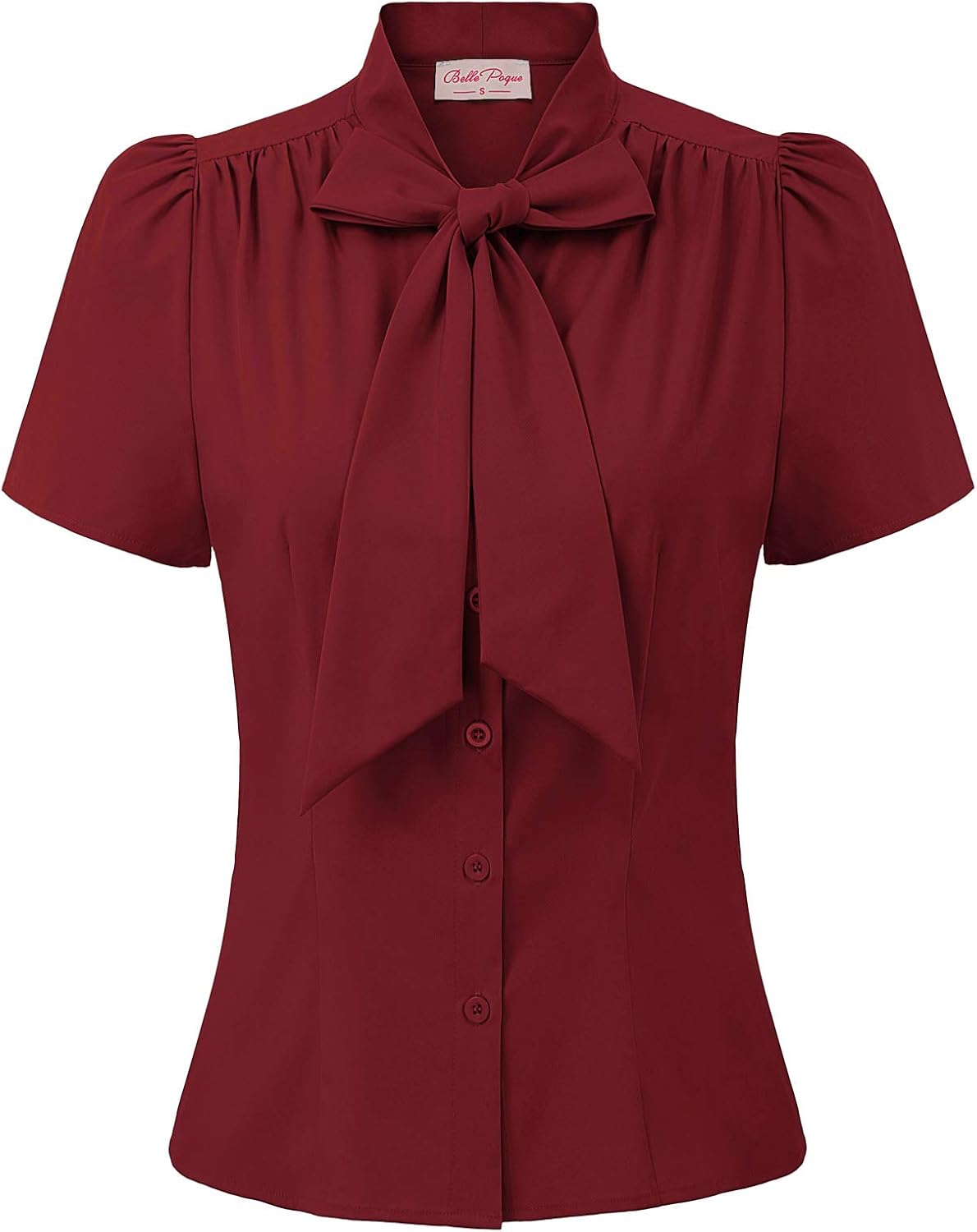 Belle Poque Women Dressy Casual Top Bow Tie Button Down Short Sleeve Blouse Secondary image