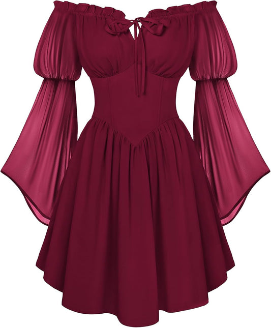 Scarlet Darkness Women's Renaissance Faire Fairy Witchy Dress with Pockets