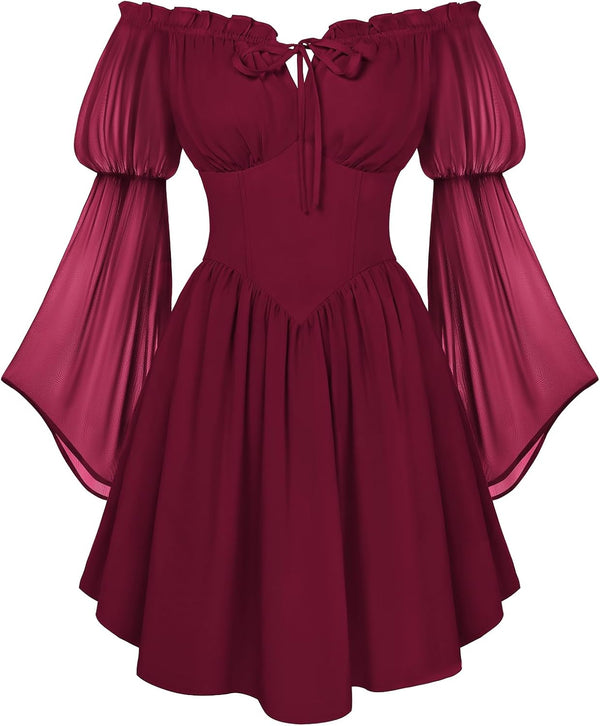 Scarlet Darkness Women's Renaissance Faire Fairy Witchy Dress with Pockets