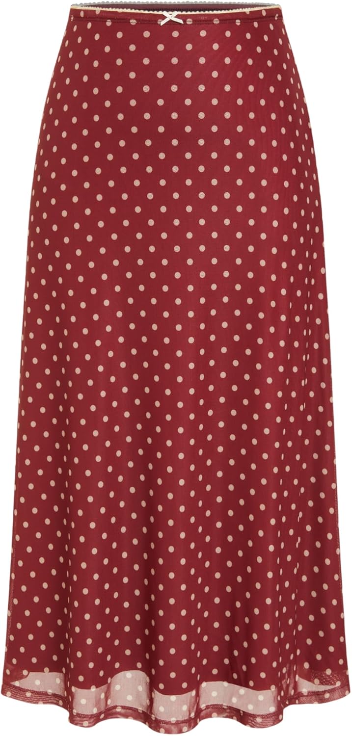 CIDER Womens Polka Dot Skirts Mesh High Waist Boho Flowy Long Midi Skirts