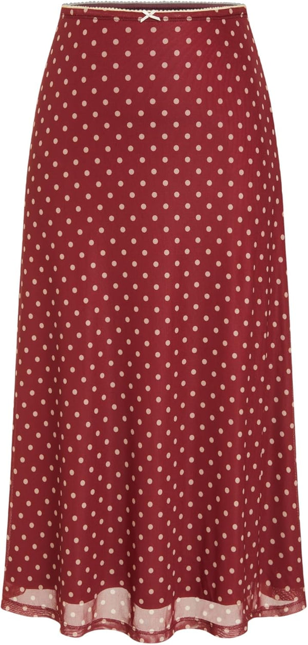 CIDER Womens Polka Dot Skirts Mesh High Waist Boho Flowy Long Midi Skirts