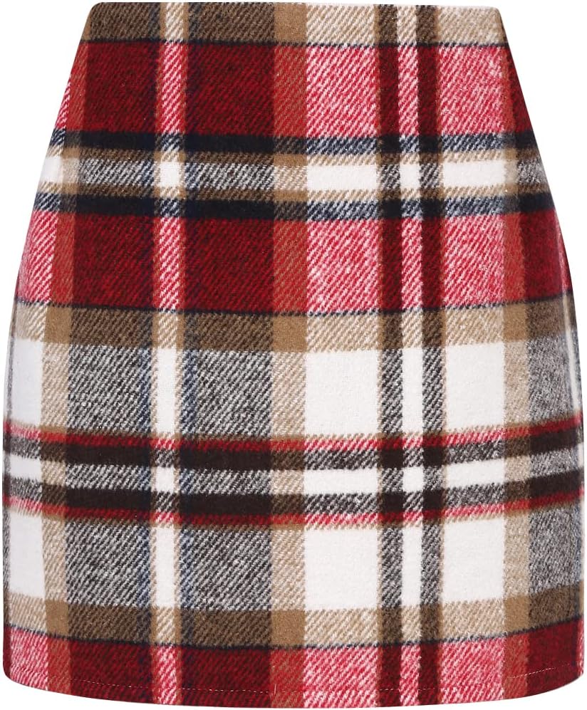 Womens High Waist Plaid Skirt Bodycon Pencil Wool Mini Skirts
