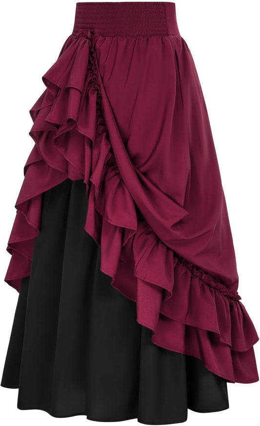 Scarlet Darkness Victorian Maxi Skirt Women Renaissance Goth Flowy Skirts