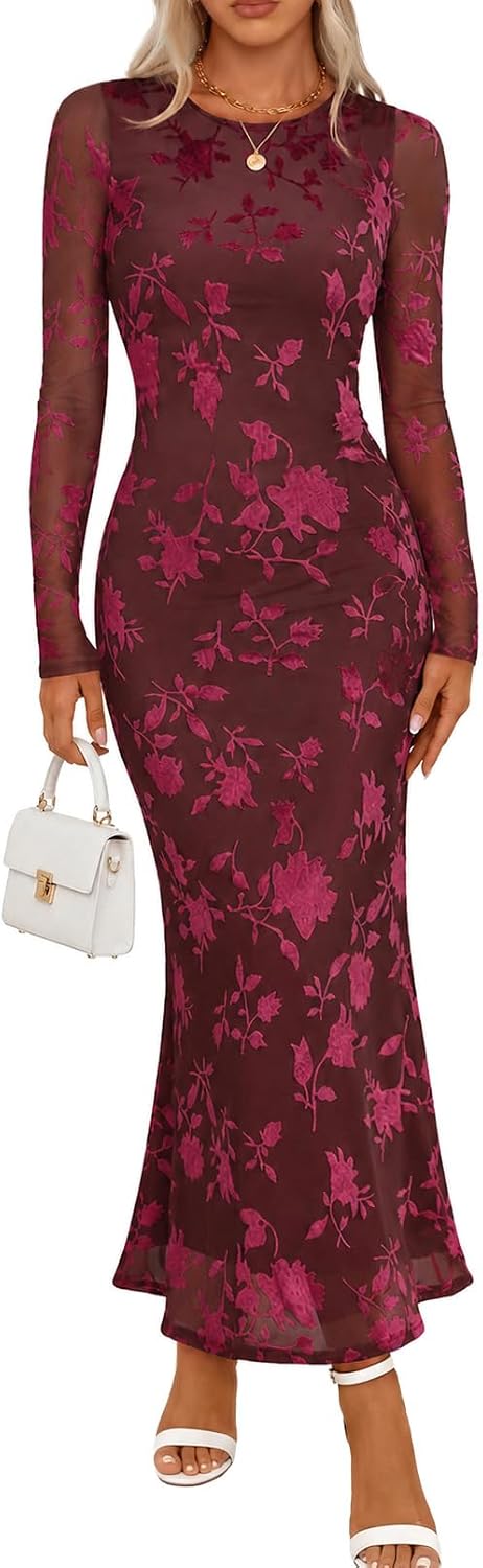 MEROKEETY Womens Fall Velvet Formal Wedding Guest Maxi Dress