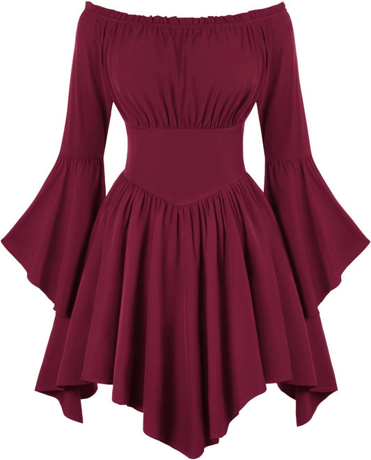 Scarlet Darkness Renaissance Costume Women Pirate Off Shoulder Corset Dress