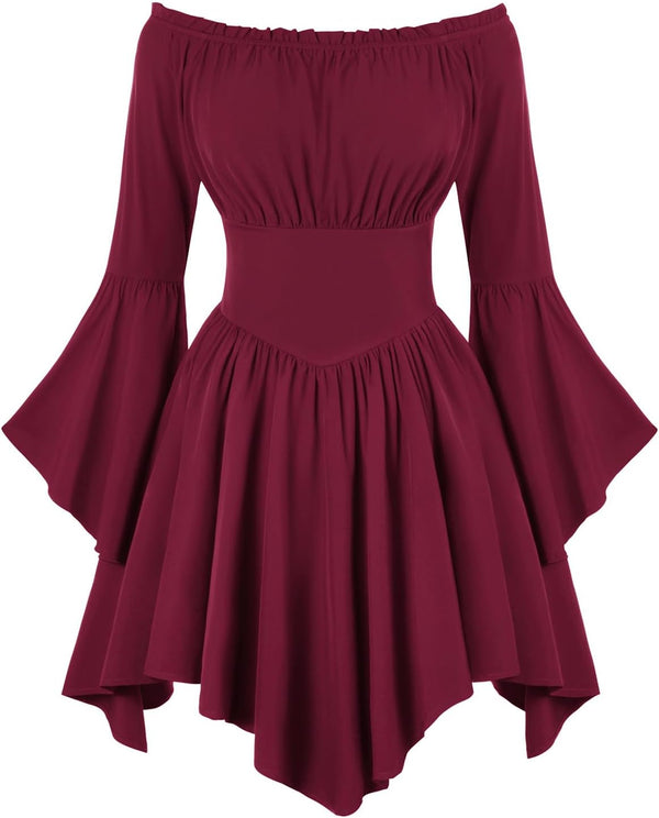 Scarlet Darkness Renaissance Costume Women Pirate Off Shoulder Corset Dress