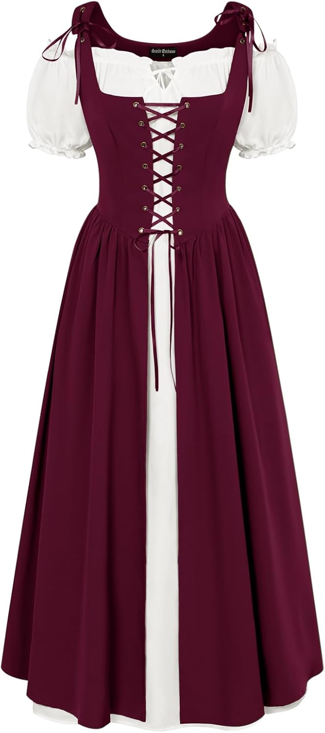 Scarlet Darkness Renaissance Costume Women Halloween Medieval Pirate Dress