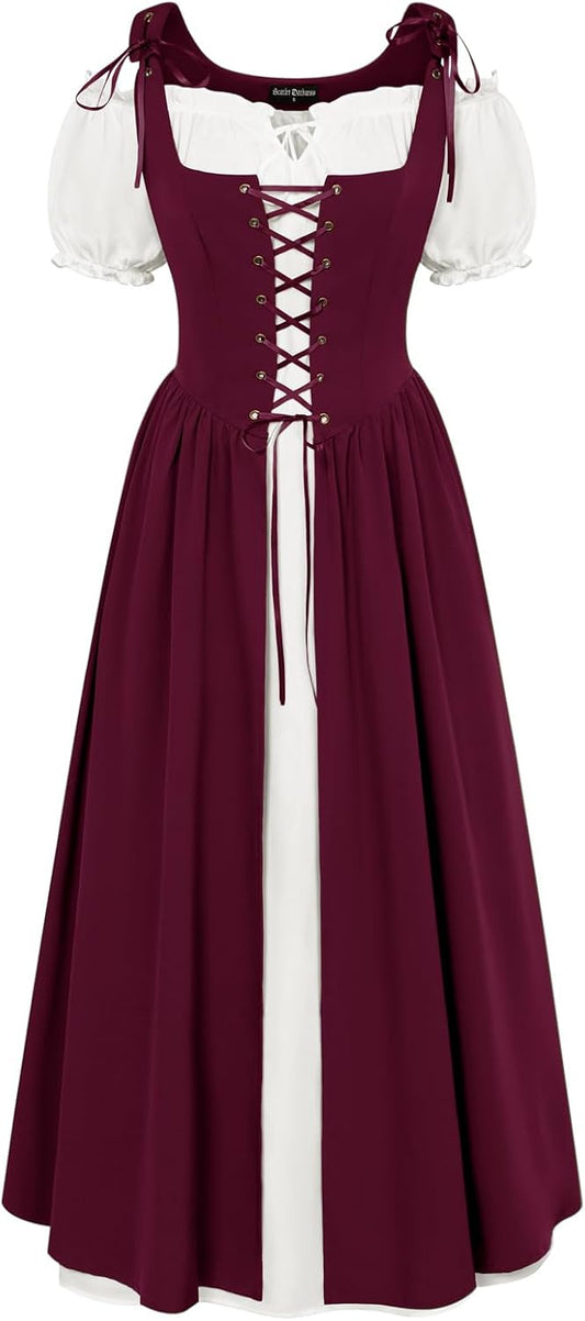 Scarlet Darkness Renaissance Costume Women Halloween Medieval Pirate Dress