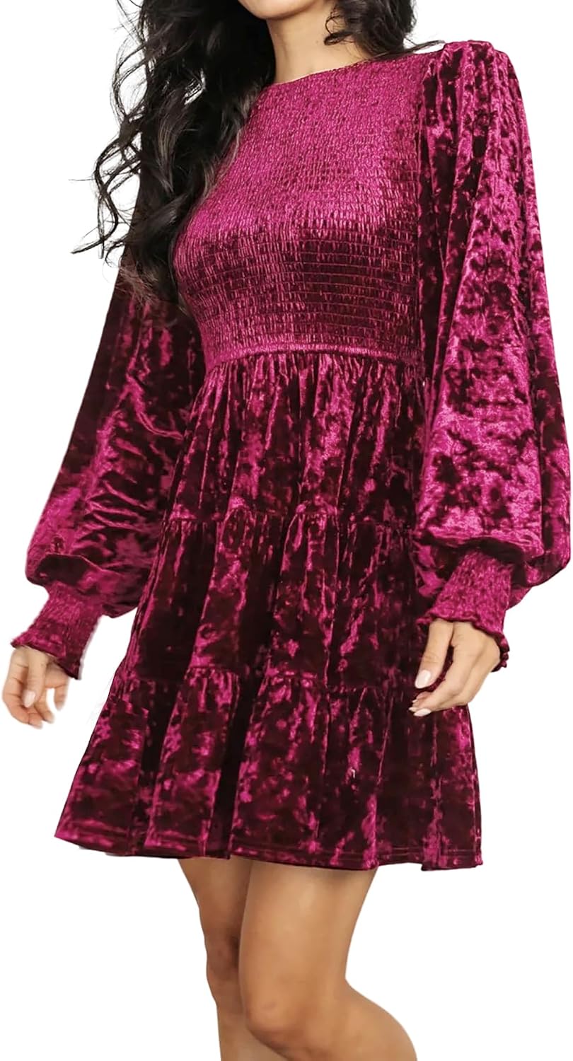 R.Vivimos Women's Fall Crushed Velvet Long Sleeve Mini Dress