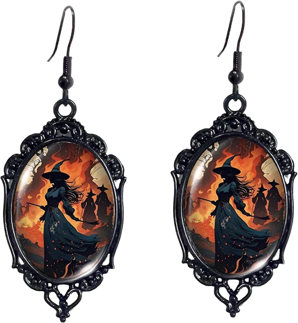 Vintage Halloween Earrings Gothic Mystery Witch Cameo Earrings Vintage Punk Crystal Glass Witch Dangle Earrings Victorian Jewelry for Women