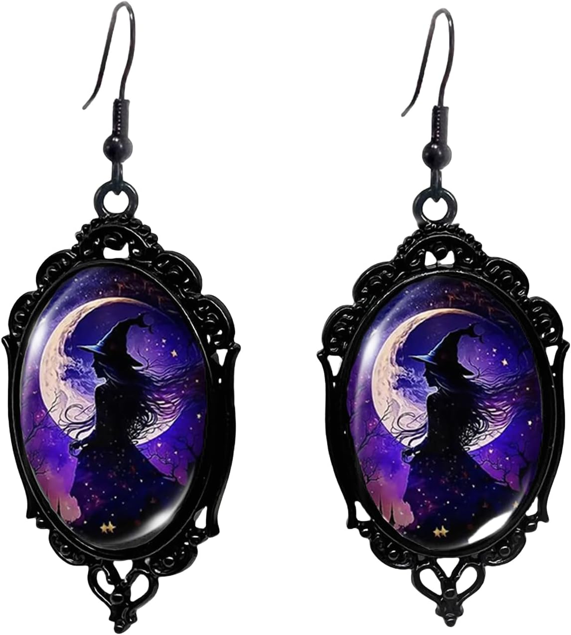 Vintage Halloween Earrings Gothic Mystery Witch Cameo Earrings Vintage Punk Crystal Glass Witch Dangle Earrings Victorian Jewelry for Women