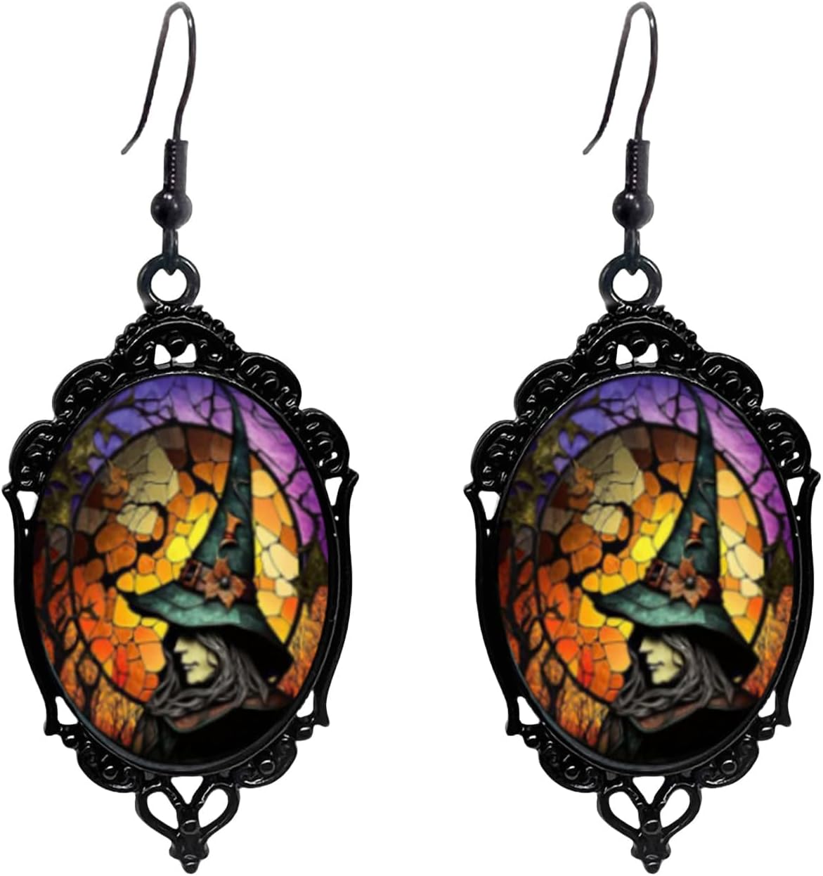 Vintage Halloween Earrings Gothic Mystery Witch Cameo Earrings Vintage Punk Crystal Glass Witch Dangle Earrings Victorian Jewelry for Women
