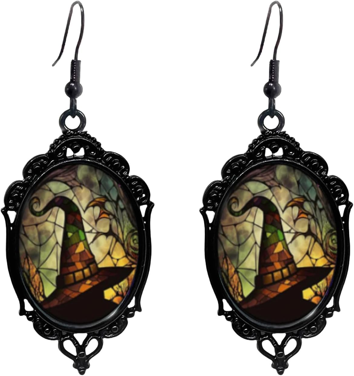 Vintage Halloween Earrings Gothic Mystery Witch Cameo Earrings Vintage Punk Crystal Glass Witch Dangle Earrings Victorian Jewelry for Women
