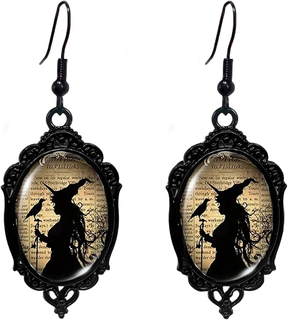 Vintage Halloween Earrings Gothic Mystery Witch Cameo Earrings Vintage Punk Crystal Glass Witch Dangle Earrings Victorian Jewelry for Women Secondary image