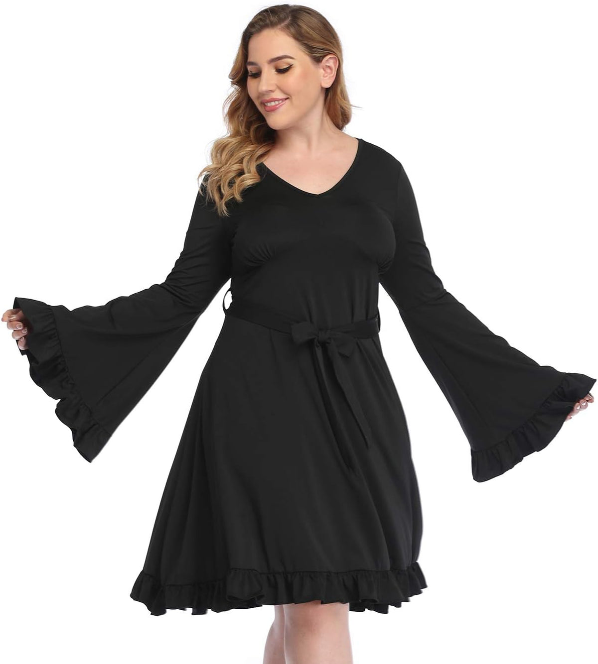 HDE Womens Plus Size Bell Sleeve Dress Vintage A-line Hippie Witch Dress