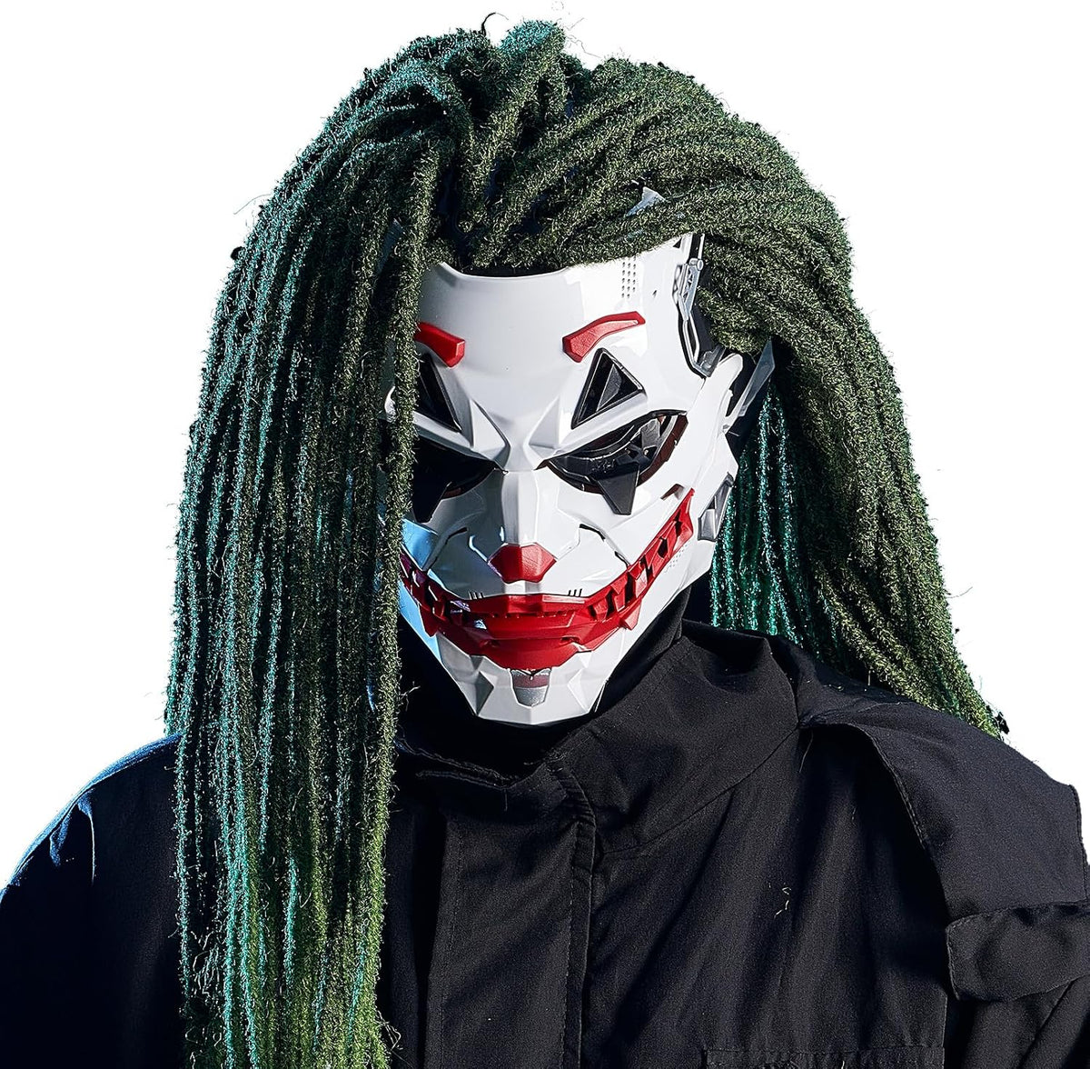IUUBVV Futuristic Clown Mask, White and Red, Cosplay Costume Accessory