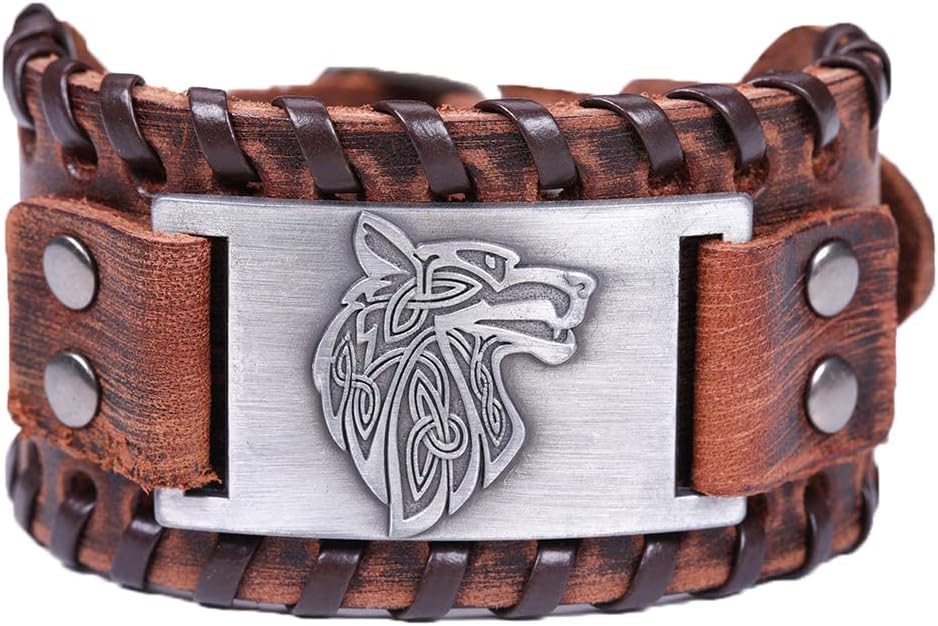 HAQUIL Viking Wiccan Egytian Black Brown Wide Leather Wristband Bracelet Ancient Medieval Jewelry Gift for Men