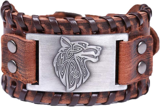 HAQUIL Viking Wiccan Egytian Black Brown Wide Leather Wristband Bracelet Ancient Medieval Jewelry Gift for Men