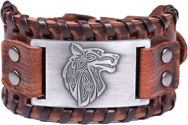 HAQUIL Viking Wiccan Egytian Black Brown Wide Leather Wristband Bracelet Ancient Medieval Jewelry Gift for Men