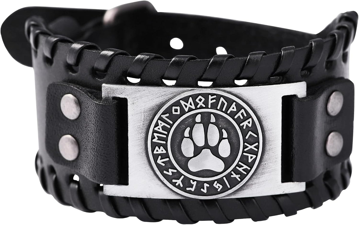 HAQUIL Viking Wiccan Egytian Black Brown Wide Leather Wristband Bracelet Ancient Medieval Jewelry Gift for Men