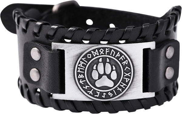 HAQUIL Viking Wiccan Egytian Black Brown Wide Leather Wristband Bracelet Ancient Medieval Jewelry Gift for Men