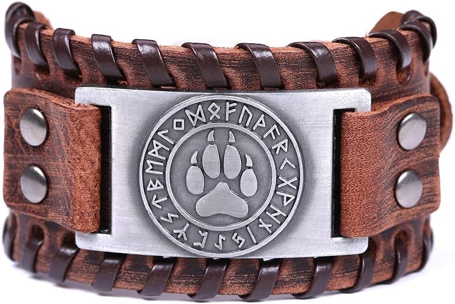 HAQUIL Viking Wiccan Egytian Black Brown Wide Leather Wristband Bracelet Ancient Medieval Jewelry Gift for Men