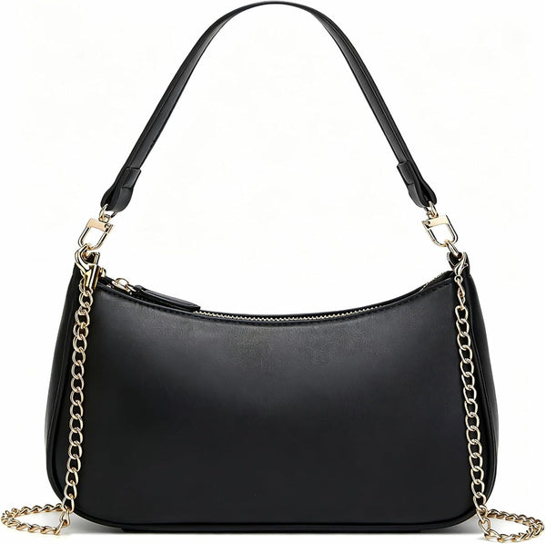 Black Cute Hobo Cherry Shoulder Bag — Retro Clutch with Removable Straps