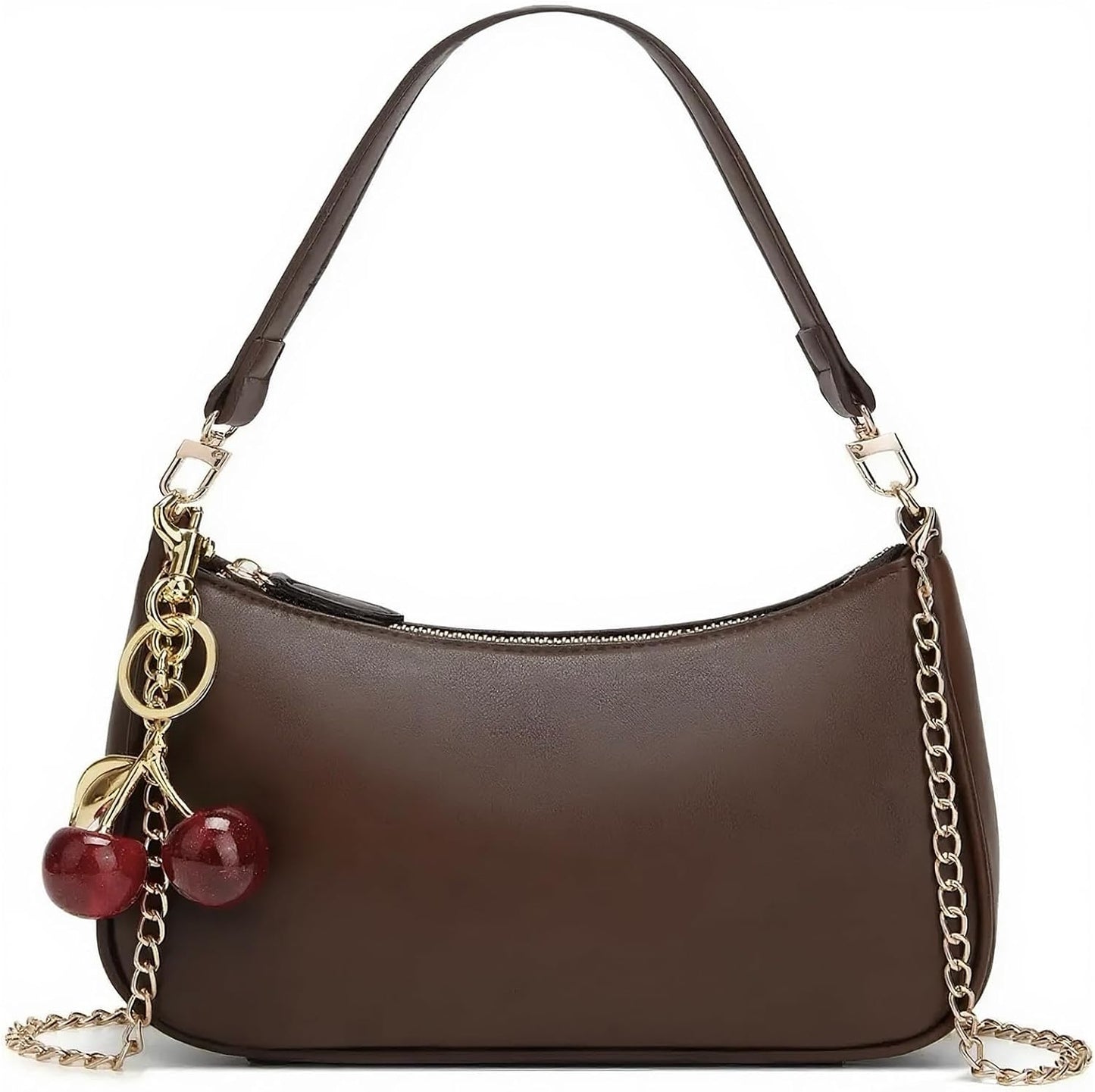 Black Cute Hobo Cherry Shoulder Bag — Retro Clutch with Removable Straps