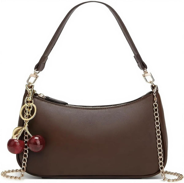 Black Cute Hobo Cherry Shoulder Bag — Retro Clutch with Removable Straps