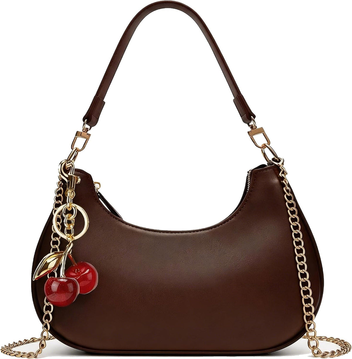 Black Cute Hobo Cherry Shoulder Bag — Retro Clutch with Removable Straps