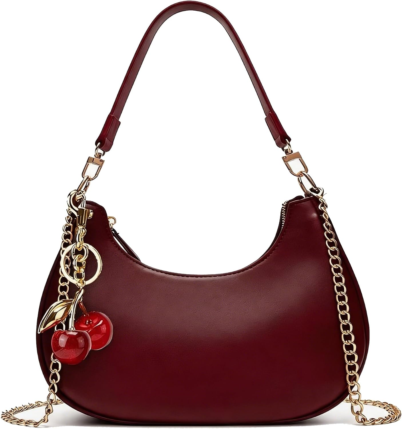 Black Cute Hobo Cherry Shoulder Bag — Retro Clutch with Removable Straps