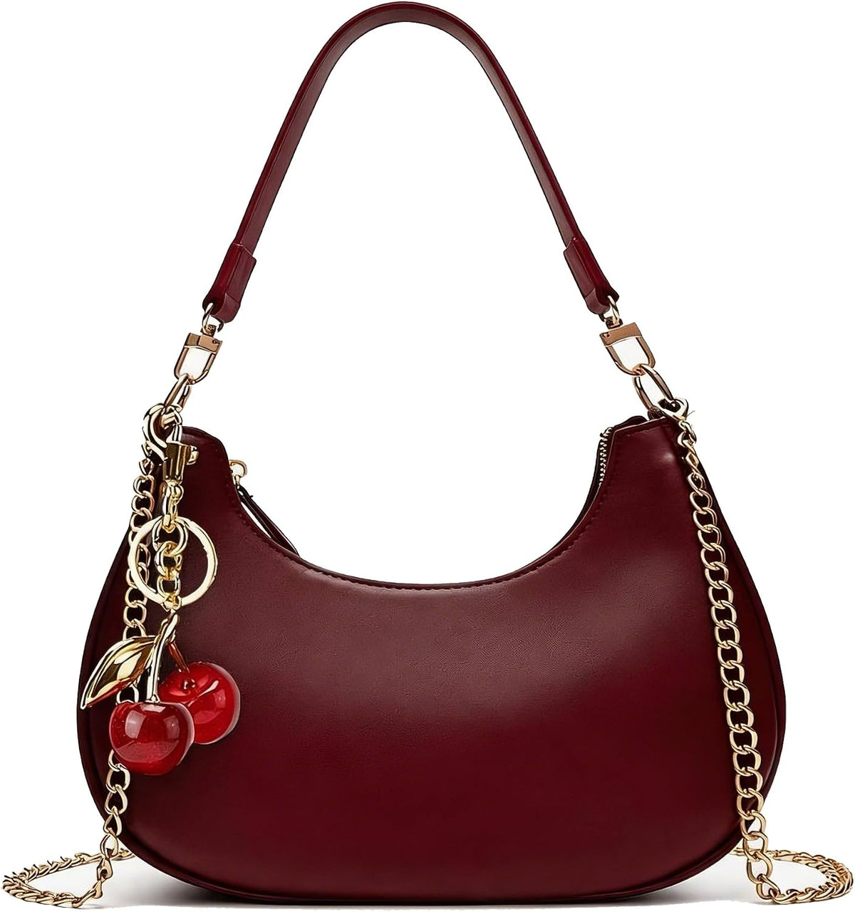 Black Cute Hobo Cherry Shoulder Bag — Retro Clutch with Removable Straps