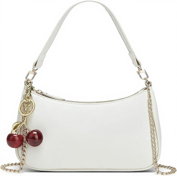 Black Cute Hobo Cherry Shoulder Bag — Retro Clutch with Removable Straps