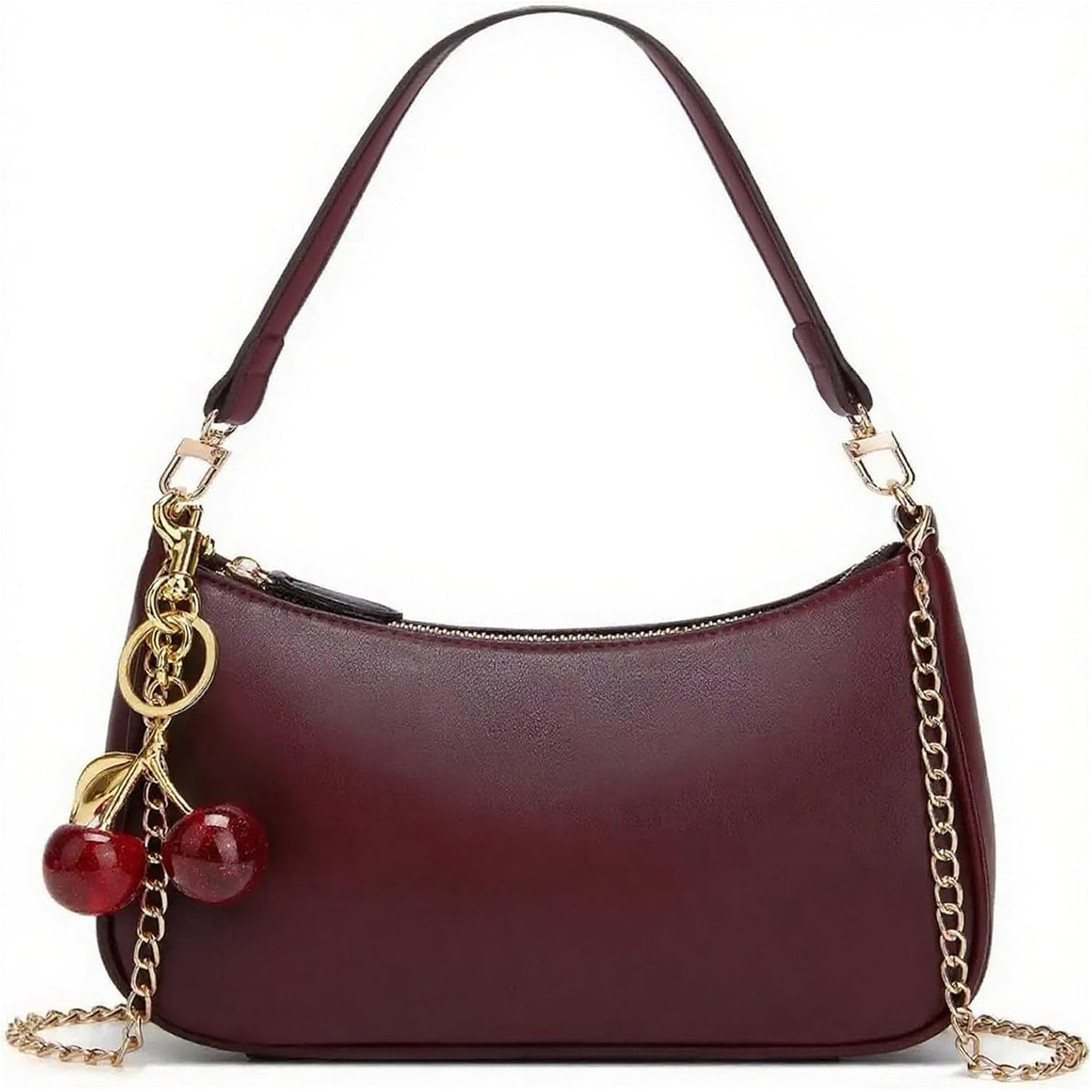 Black Cute Hobo Cherry Shoulder Bag — Retro Clutch with Removable Straps