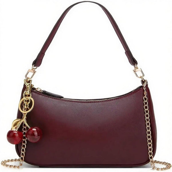 Black Cute Hobo Cherry Shoulder Bag — Retro Clutch with Removable Straps