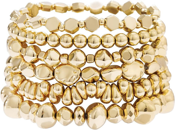 Surfer Heishi Clay Bead Bracelets for Women Bohemian Stackable Gold Plated Beaded Stretch Bracelets Elastic Layering Friendship Bracelets Set Boho Jewelry